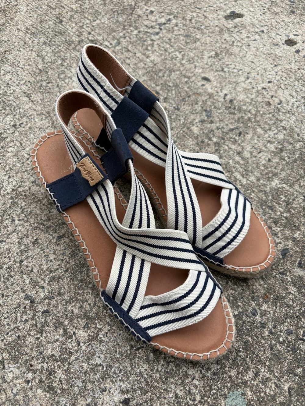 Toni Pons Espadrille Wedge Sandals Women EU 37 Navy White Stripe Slingback